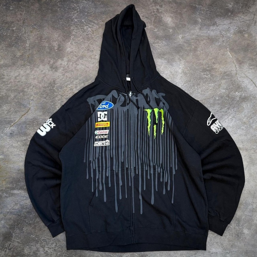 Vintage DC Shoes Ken Block Monster Energy Full Zip Hoodie Men's XXL Skater Y2K